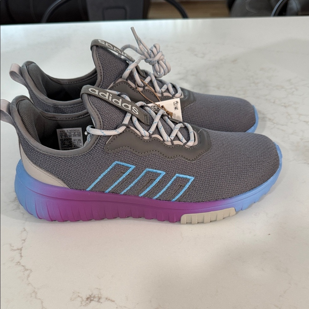 NWT Adidas Kids Gray Sneakers with Blue and Purple Accents